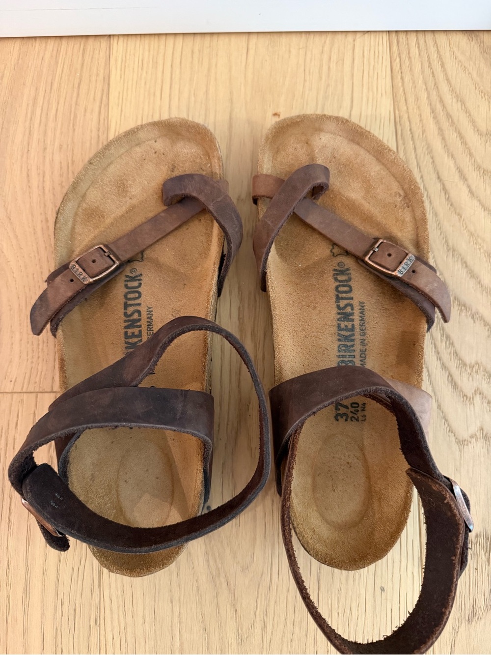 Birkenstock Brown Suede Toe-Loop Sandals with Ankle Strap